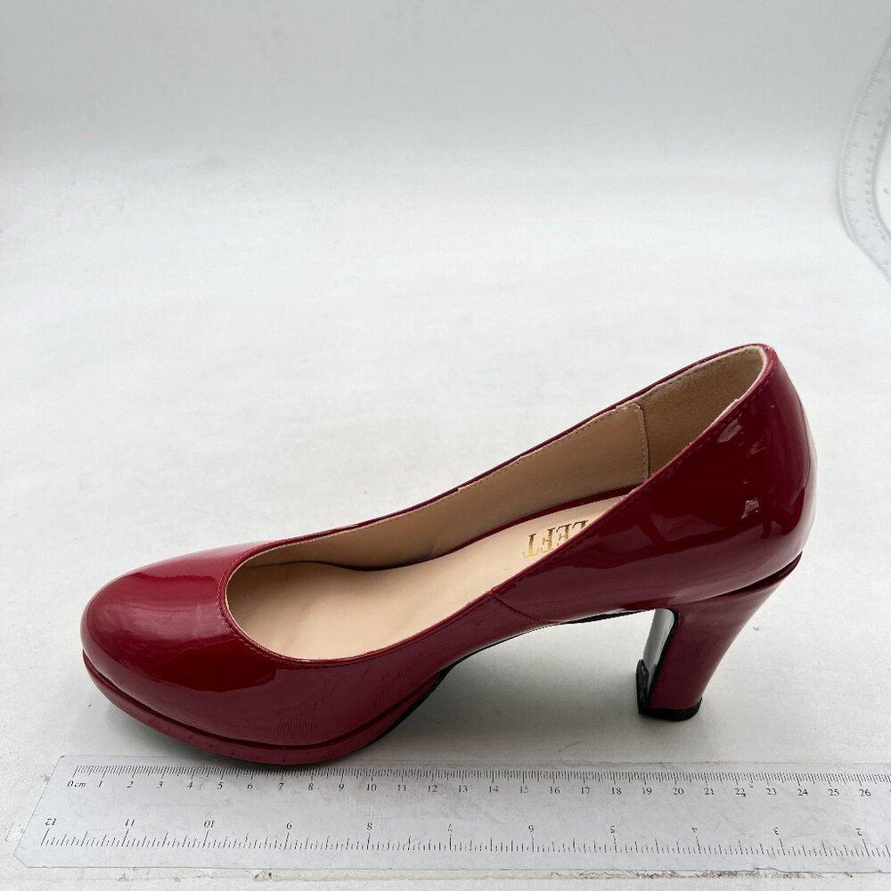 Miss left Red Low Platform High Chunky Heels Slip On Closed Round Toe Pump
